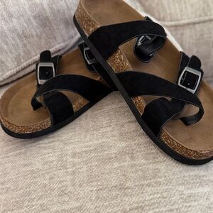 Aeropostale Black Suede Double-Strap Cork Sandals